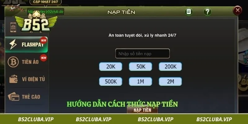 Hướng dẫn cách thức nạp tiền